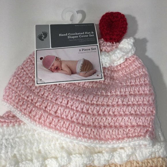 Hand Crocheted Hat And Diaper Cover Ice Cream Sz 0-9 Months Infant Baby Photo - Picture 10 of 12
